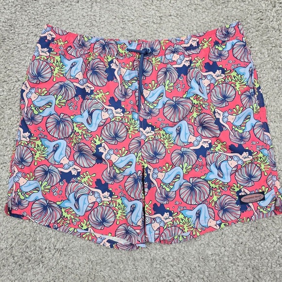 Vineyard Vines Swim Trunks Mens XL Pink Mermaids Mesh Lining Shorts Beach Pool - Picture 1 of 14